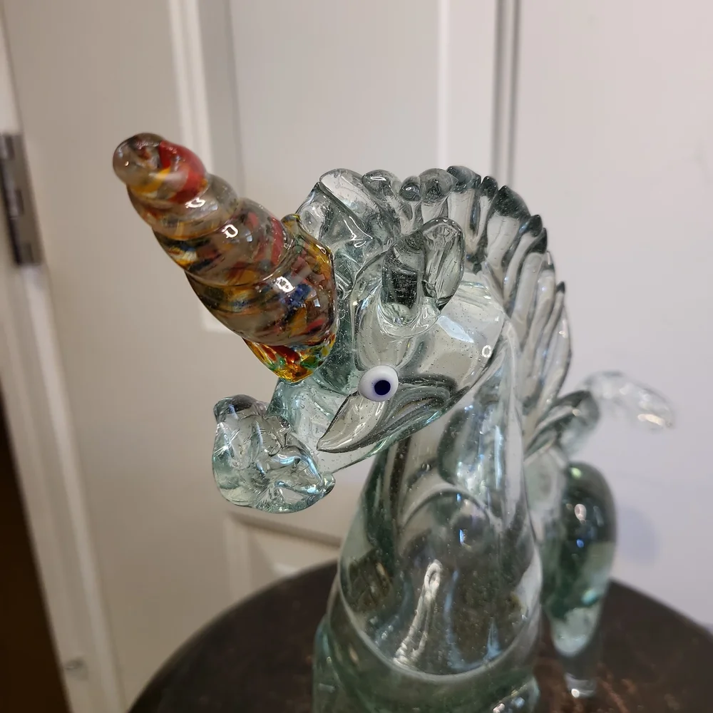 Vintage Murano Style Glass Unicorn Horse Sculpture Hand Blown 10" - Picture 6 of 12
